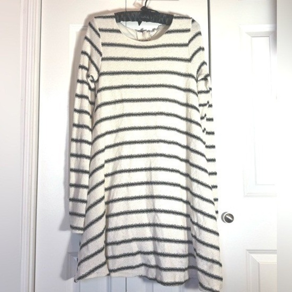Striped Knit Mini Dress Casual Preppy Lightweight Summer Cream Navy Large